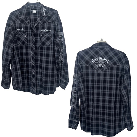 Jack Daniel’s Old No. 7 Brand Shirt Snap Front Cotton Embroidered Gray Plaid XL